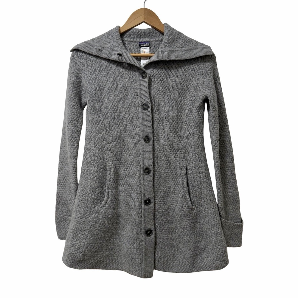 Patagonia Womens Merino Wool Long Spread Collar Cardigan Size M Gray Turtleneck - Picture 1 of 7
